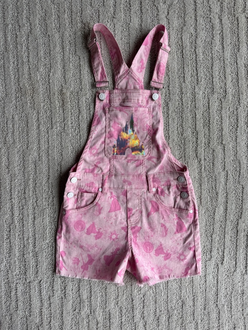 Disney Princess pink Overalls shorts with Castle Print size M